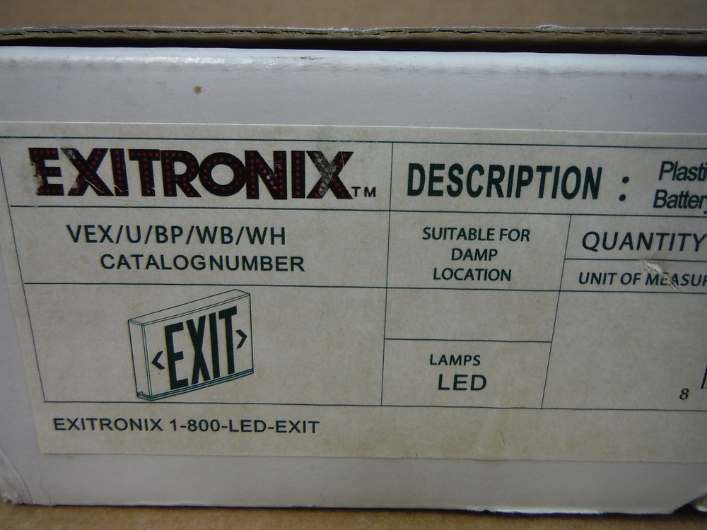 Exitronix Emergency Exit Sign LED Battery Back Up White W/ Red/ Green Letters