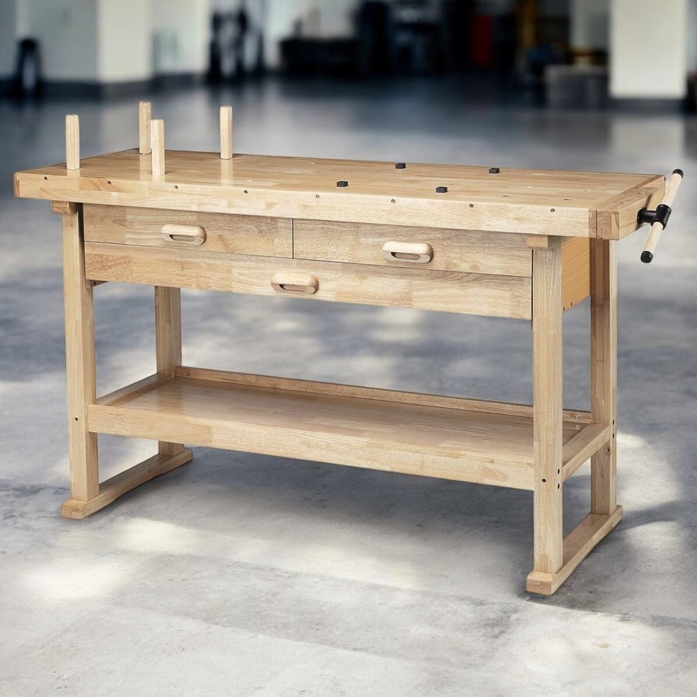 60" 3-Drawer Hard Wood Workbench Woodworking Carpenter Work Bench Tool Organizer