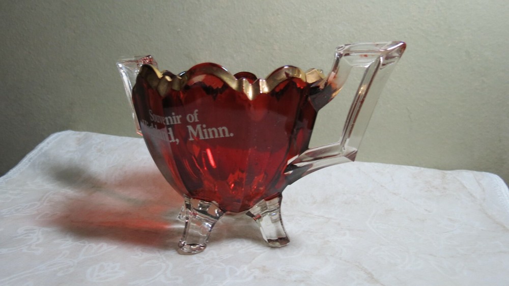 EAPG Indiana No 125 Ruby Flashed Souvenir Open Sugar Bowl