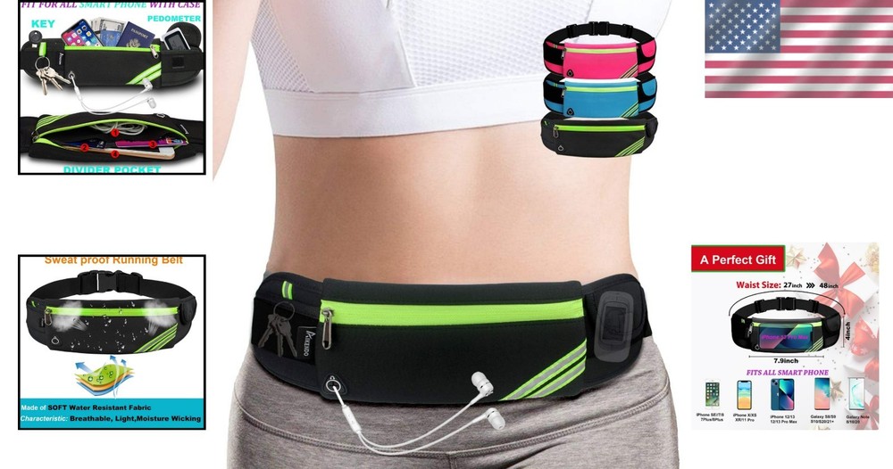 Water-Resistant Slim Running Belt with Adjustable Strap & Reflective Design