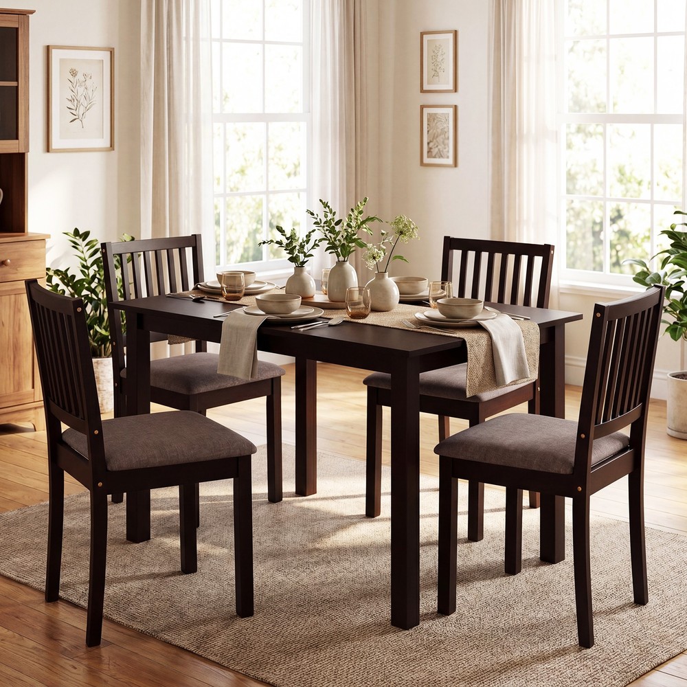 5-Piece Dining Table Set, Rectangular Kitchen Table with Upholstered Chairs