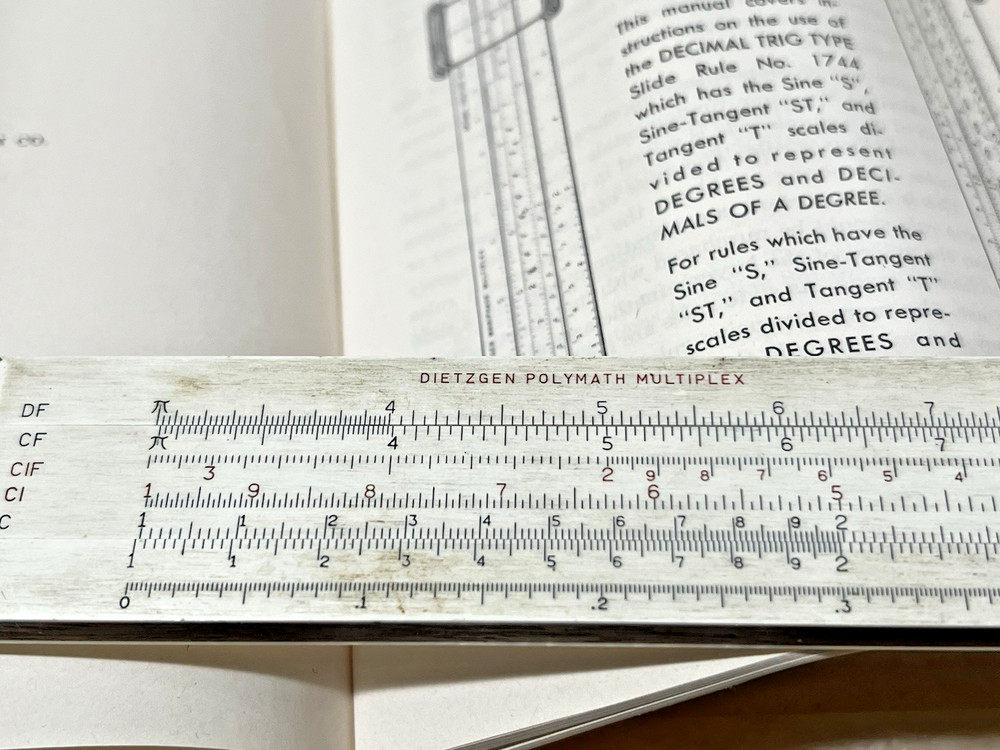 Dietzgen Slide Rule Polymath Multiplex Decimal Trig Type 1744 Case Box Manual
