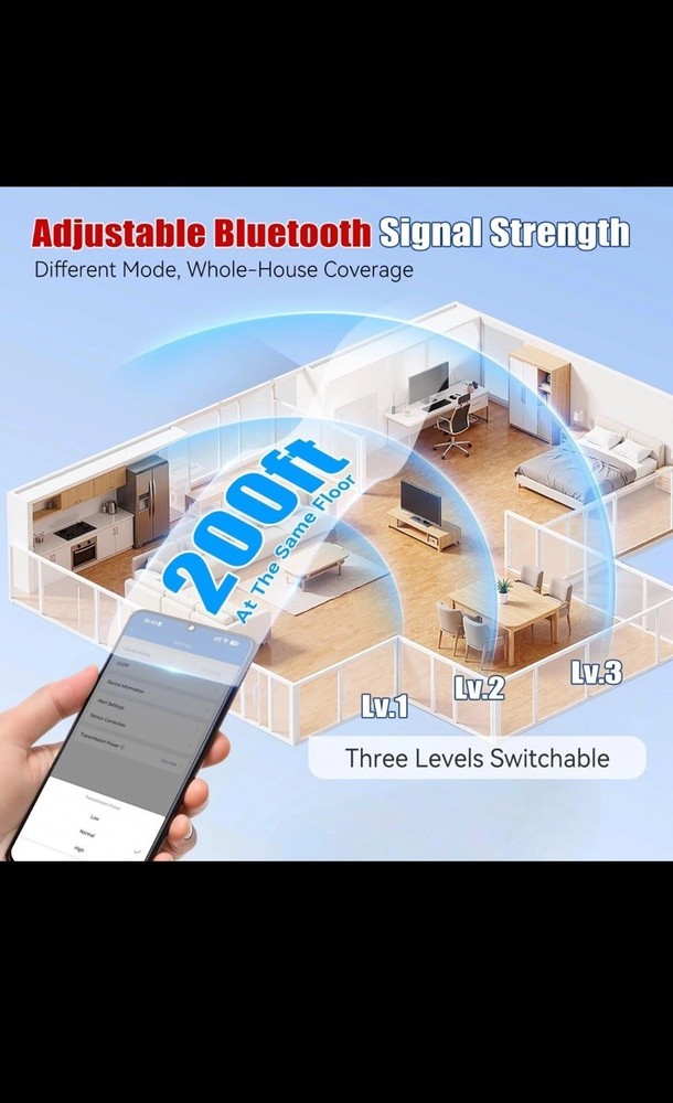 Bluetooth Thermometer Wireless, Smart Thermometer with App Control, 200ft Cov...