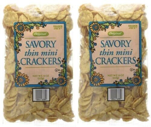 2 Packs Trader Joe's Original Savory Thin Mini Crackers 8 oz Each Pack