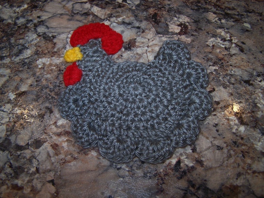 Hand Crotchet Gray Chicken Coaster Or Potholder