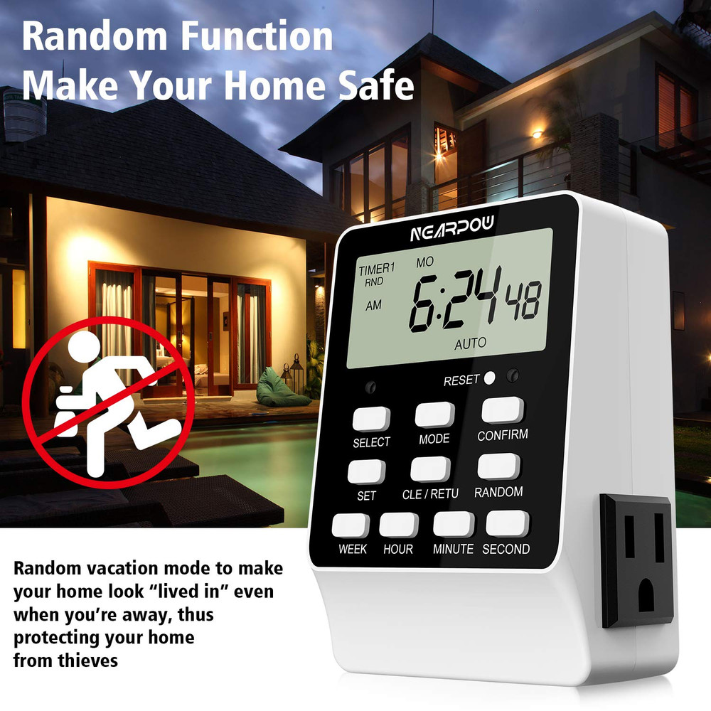 Outlet Timer, Dual Digital Light Timer with 2 Independently-Controlled Outlets,