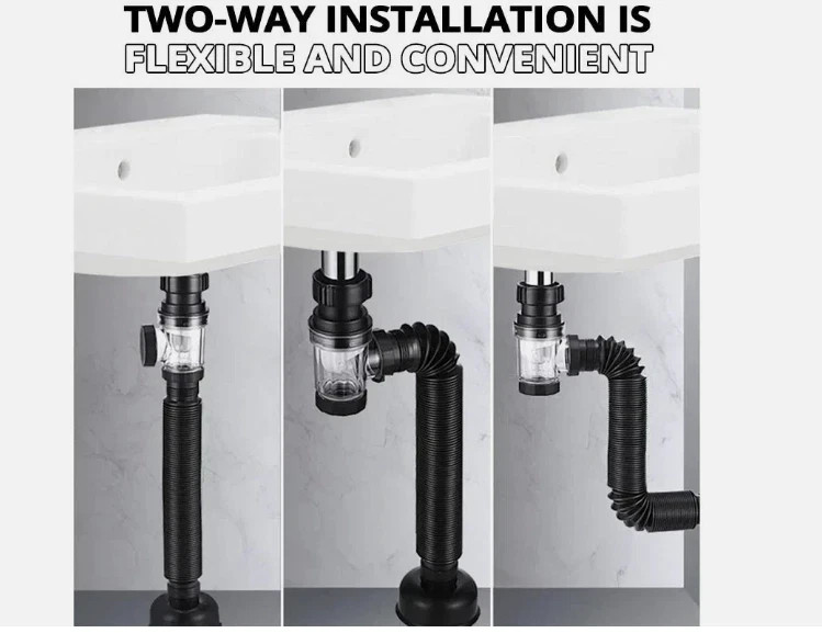 Black Universal Sink Drain Pipe Set Retractable Deodorant Sewer Drainage Water