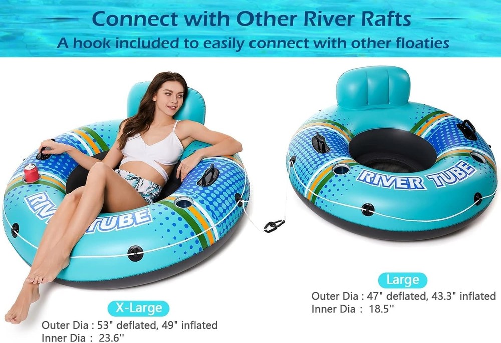 Extra-Large Inflatable River Tube Float - 2 Cup Holders for Ultimate Leisure