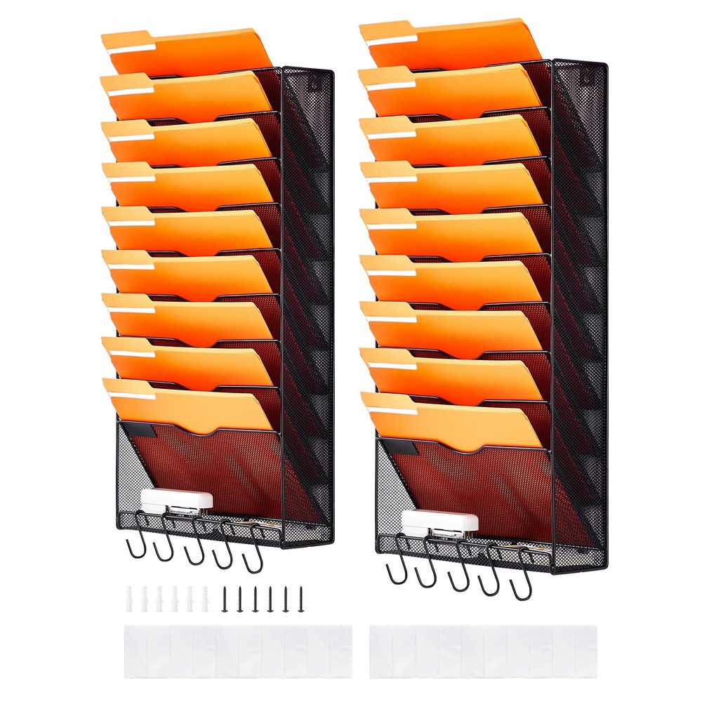 File Wall Rack Two-Piece 10 Pockets Mesh Wall File Holder Wall Mounted Mag
