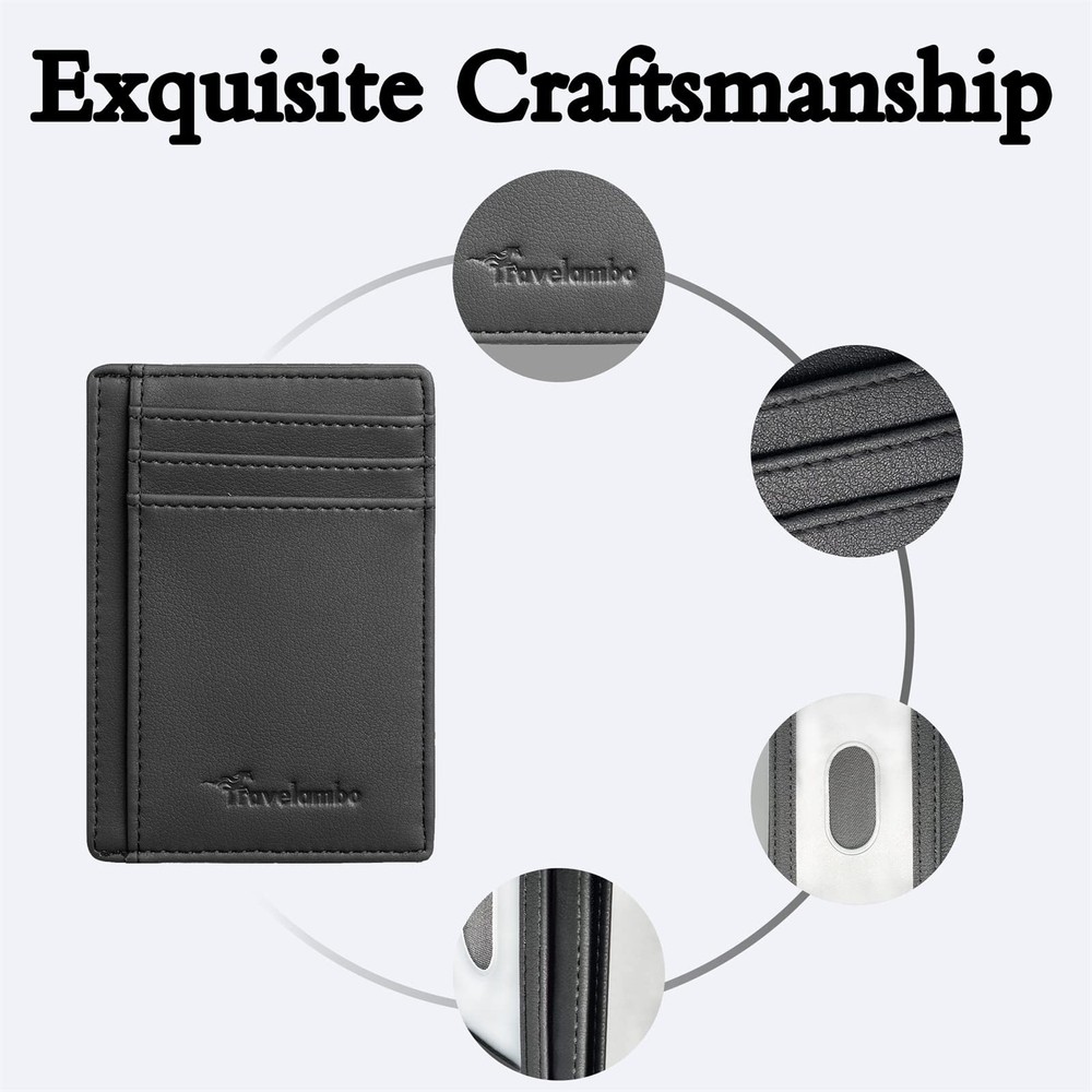 Front Pocket Minimalist Leather Slim Wallet RFID Blocking Medium Size(Black D...