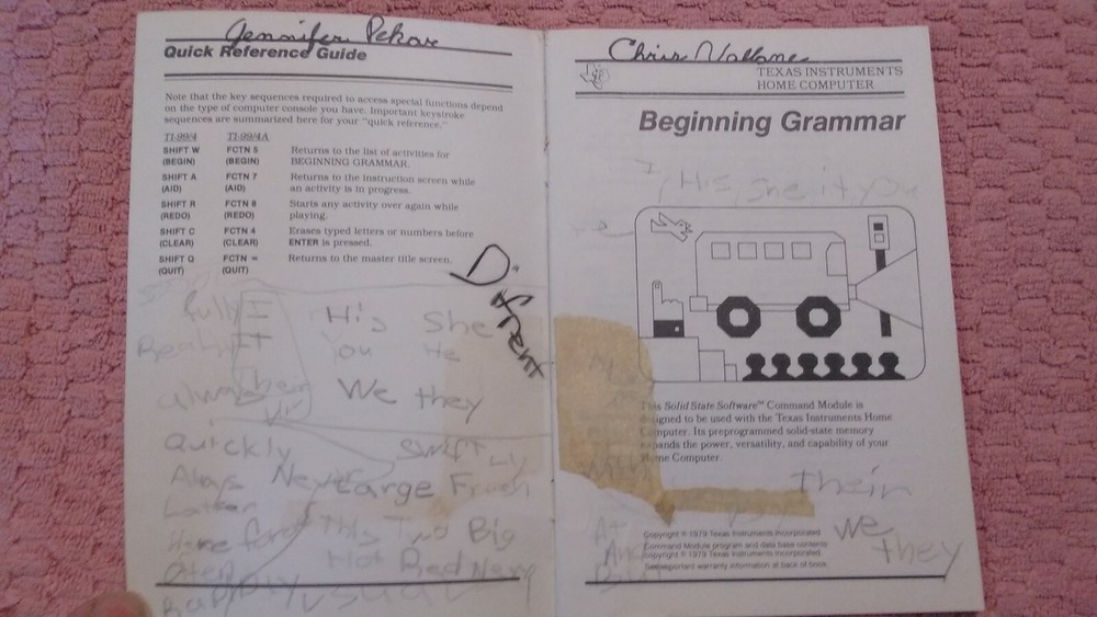 Beginning Grammar TI-99 INSTRUCTION MANUAL ONLY ! good condition