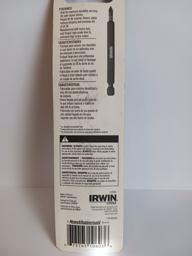 Irwin 4", Philips #3, Black Oxide Impact Power Bit ( 1837464 )