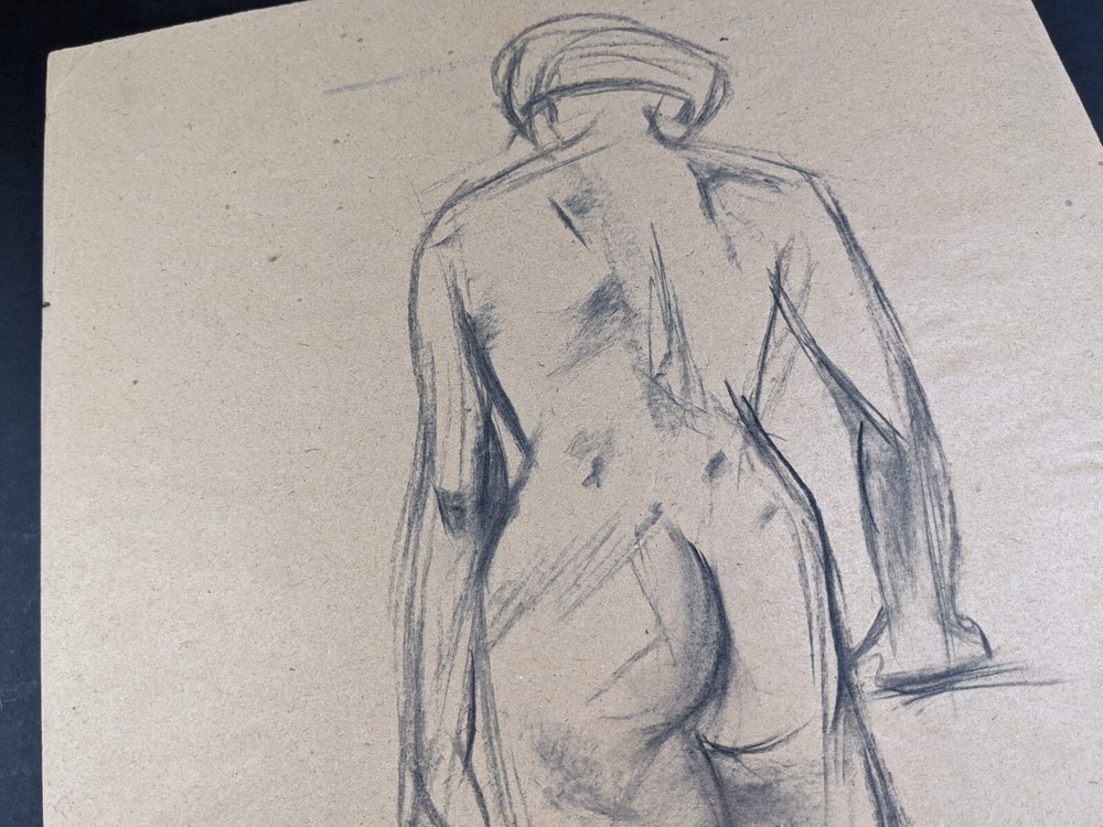 Walter Eck, standing back nude, drawing, autographed, 1965