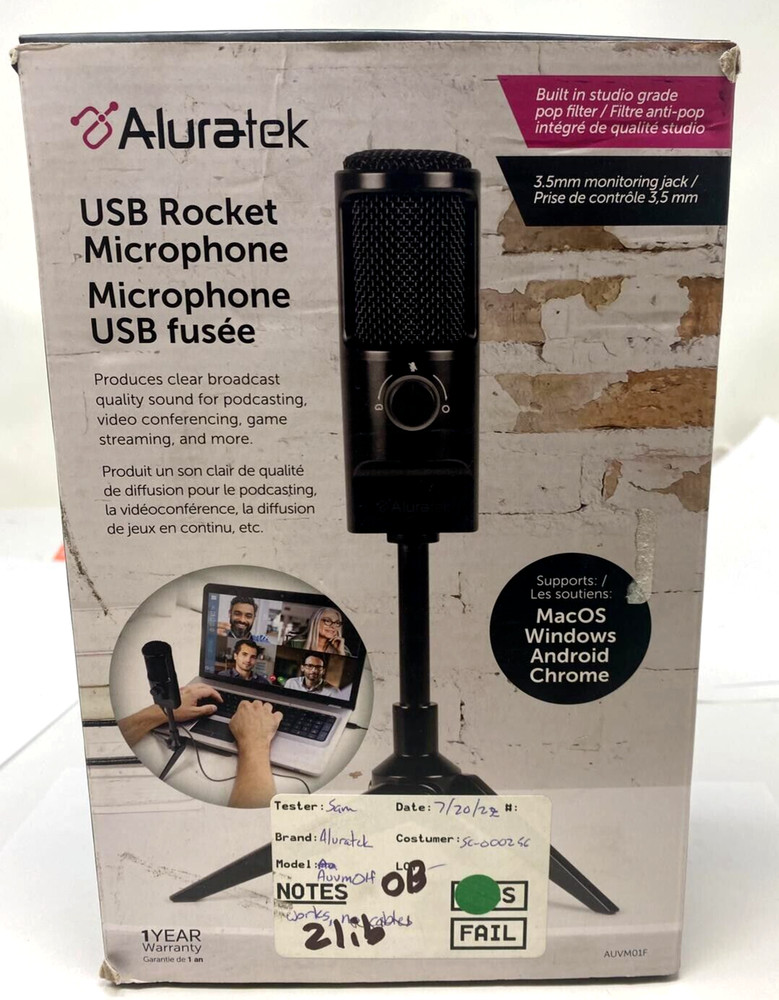 Aluratek Rocket Omnidirectional USB Studio Microphone for Podcast Streaming