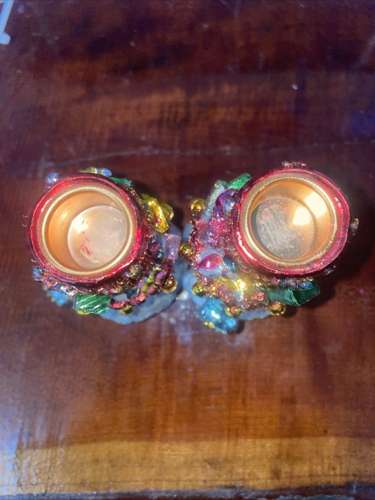 Pair Sparkling Snowmen Candle Holders