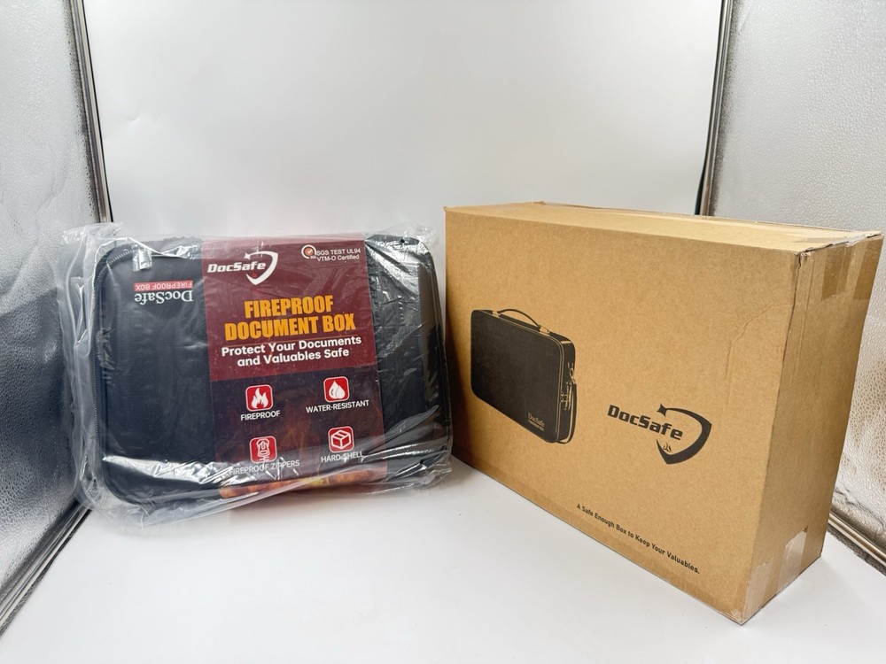 DocSafe Fireproof Document Box with Lock＆Shoulder Strap, Hard-Shell Case--BLUE