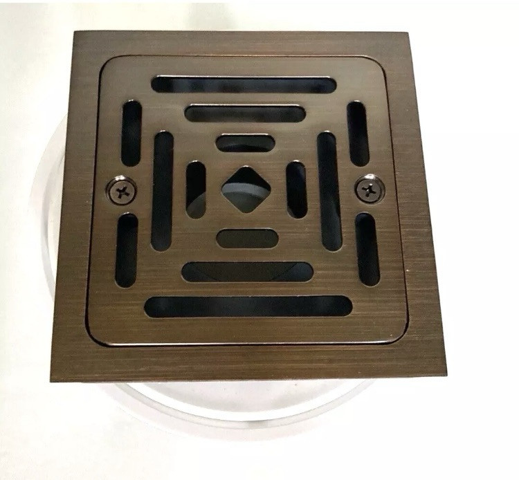 Monogram Brass Shower Drain with Square Brass Strainer