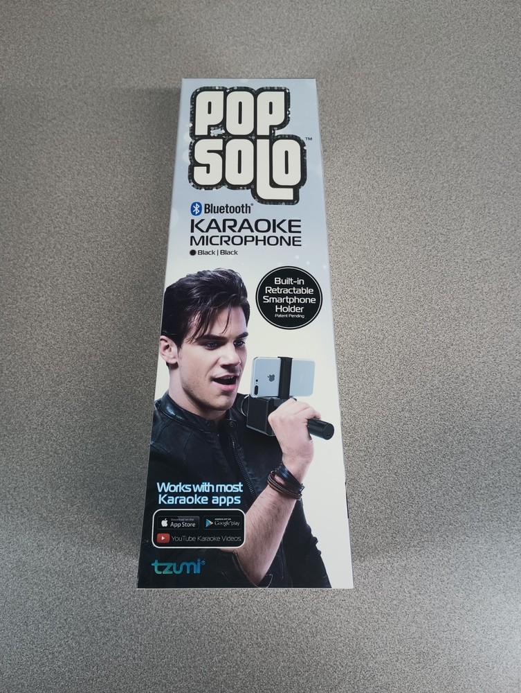 Pop Solo Bluetooth Karaoke Microphone w/ Smartphone Holder (Black, NEW)