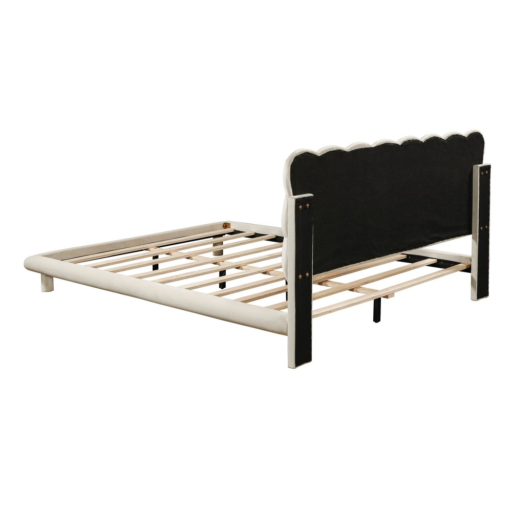 Queen Size Bed Frame Upholstered Platform Bed Frame with LED Light US