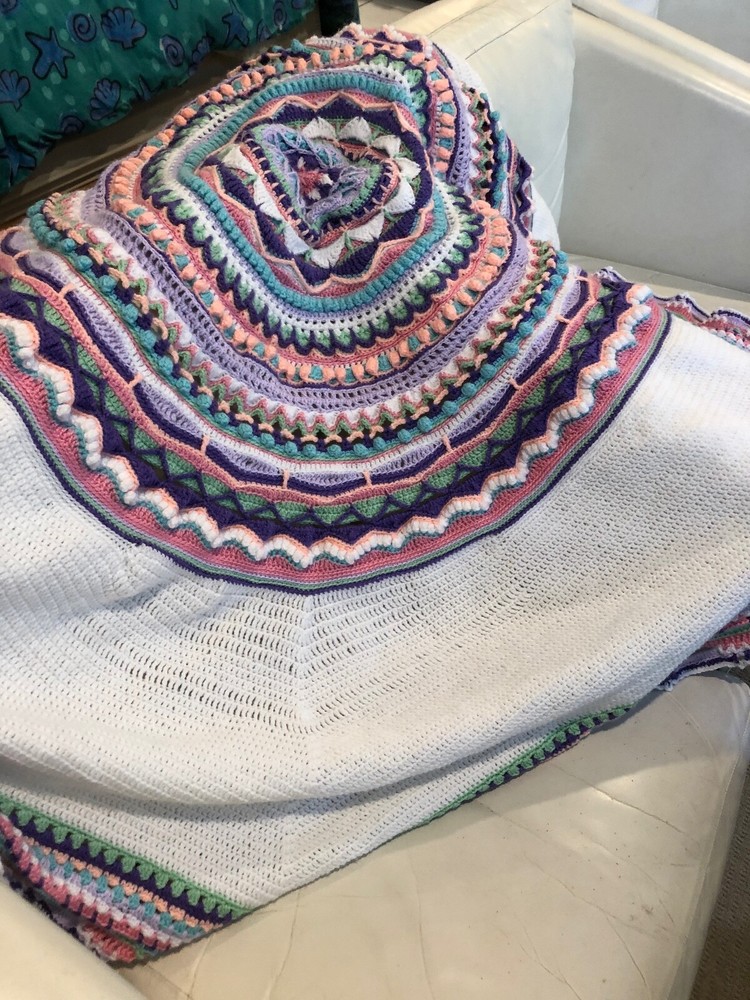 Pattern Crochet (UK or US terms) Spring Mandala Square Blanket/Rug/Throw