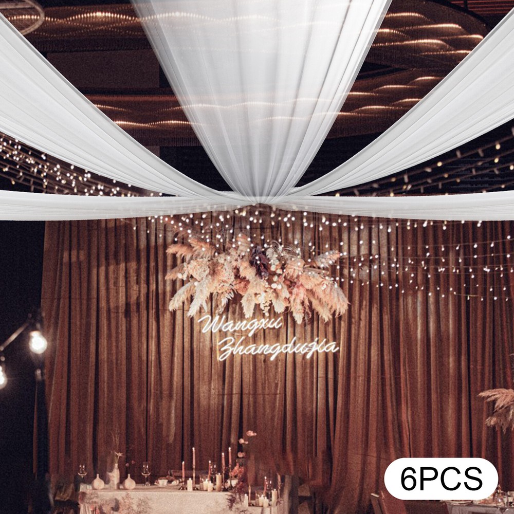 6pcs Weddings Ceiling Drapes Curtains Sheer Voile Backdrop Draping Decor White