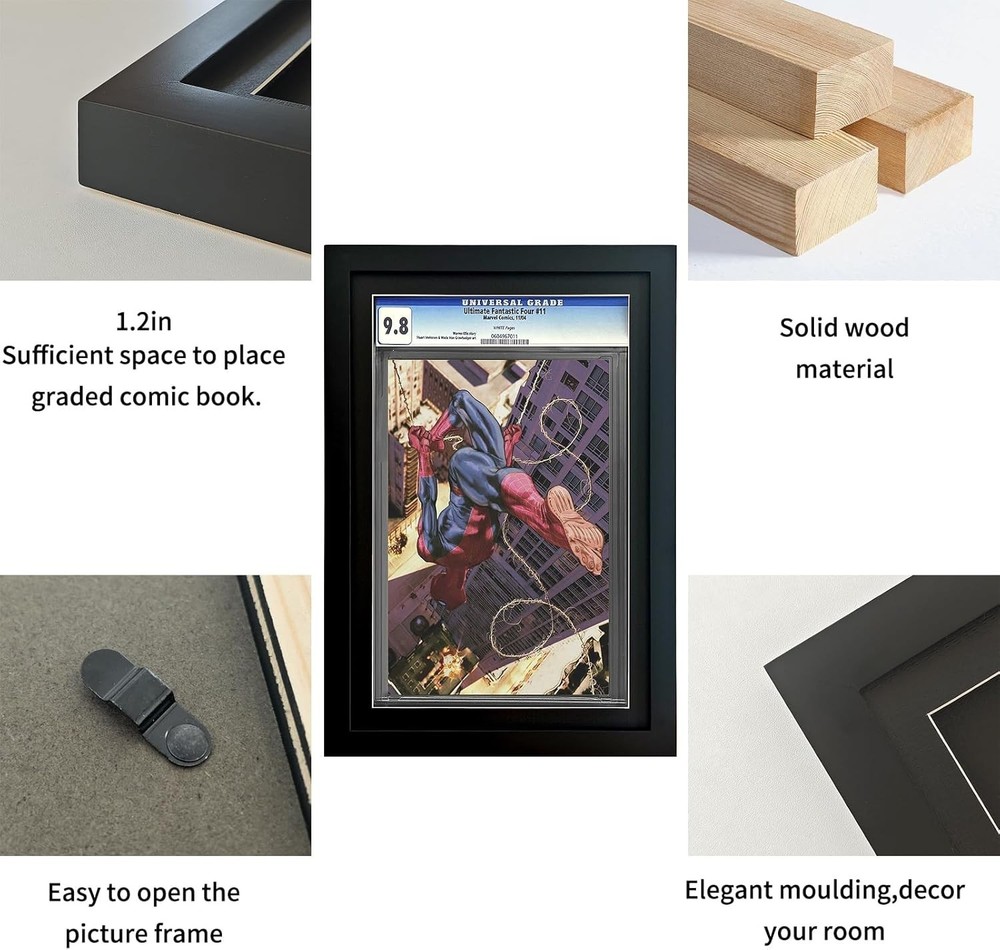 TRLRY New Single Graded Comic Book Frame Solid Wood Black Mat for CGC Comics