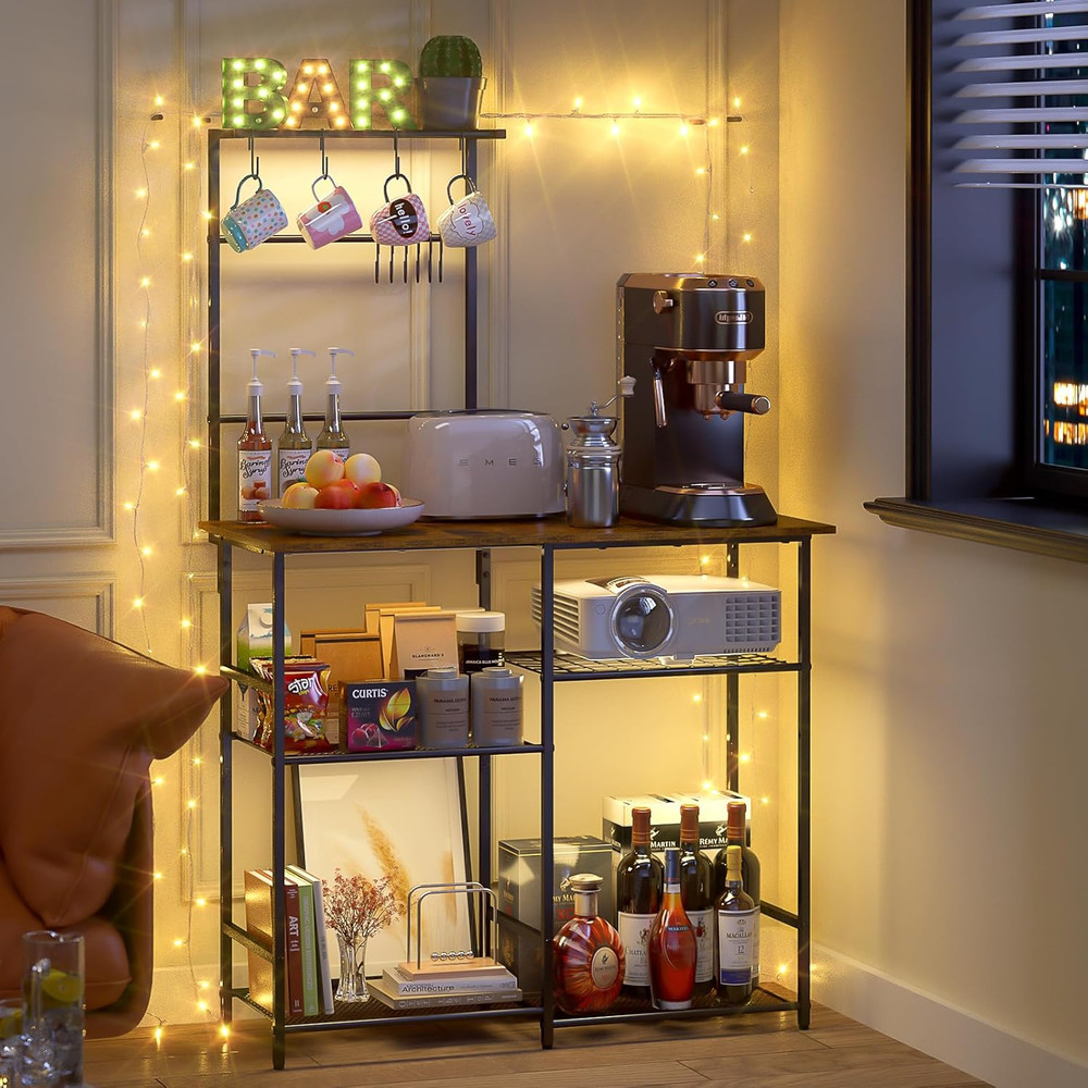 Baker'S Rack for Kitchen with Storage, Microwave Stand with Adjustable Shelves a