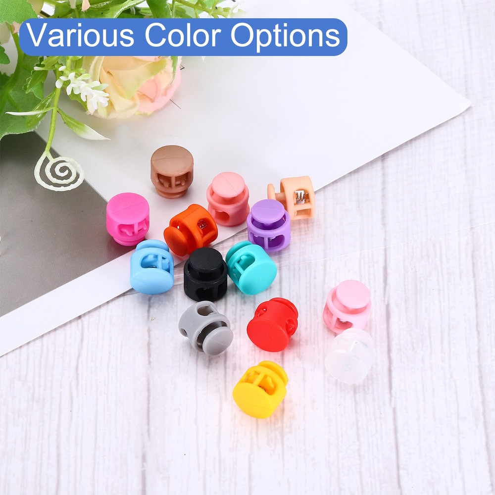 25Pcs Plastic Spring Cord Lock Double Hole Toggle Round Stopper Coffee