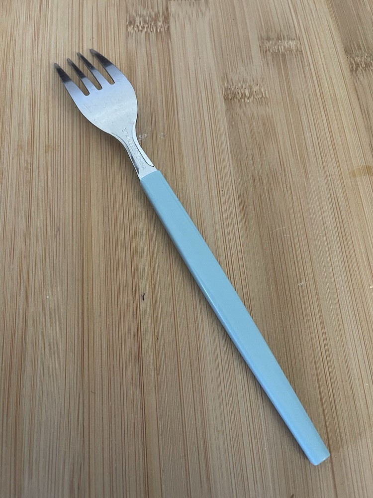 Stainless SAGE BLUE Plastic Cubed Handle DINNER FORK 7 5/8”