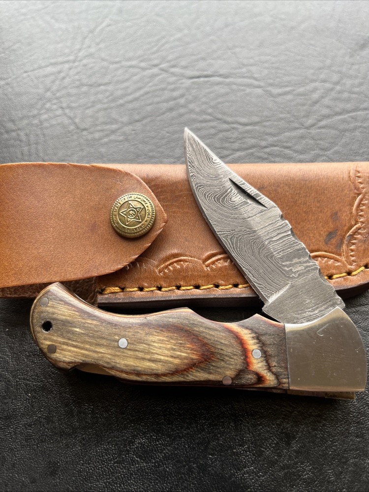FROSTWOOD HANDLE  DAMASCUS LOCKBACK   POCKET KNIFE