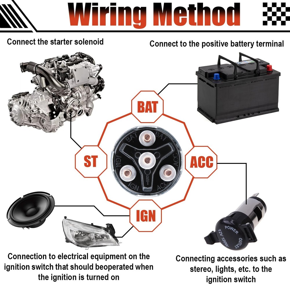 Ignition Switch with Key, Universal Key Switch, 12V 4 Position...