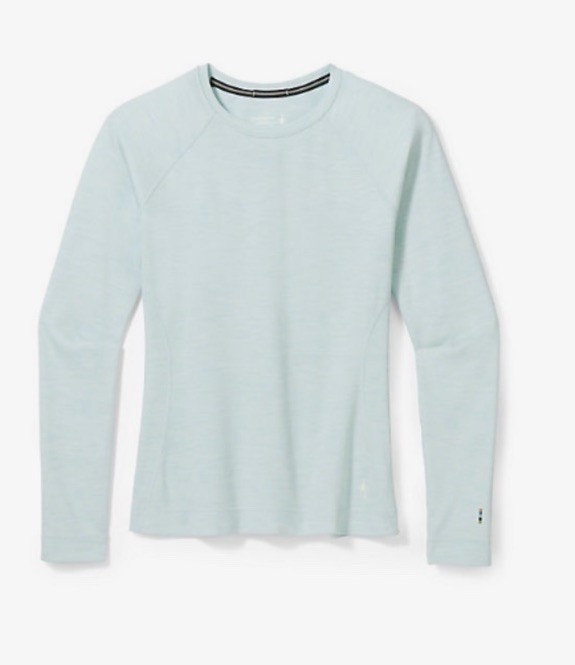 $115 Smartwool Women’s Merino Base Layer Crew Top-Bleached Aqua Heather -Medium