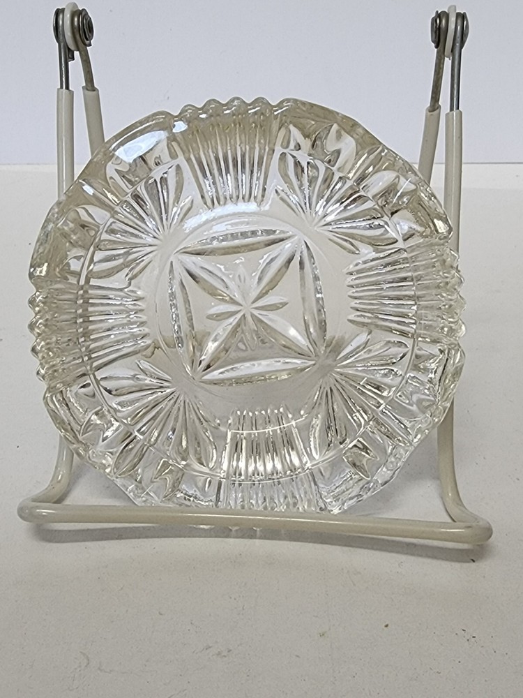 Glass Round Ashtray Clear Patterned  Textured 4 Slots Smoking