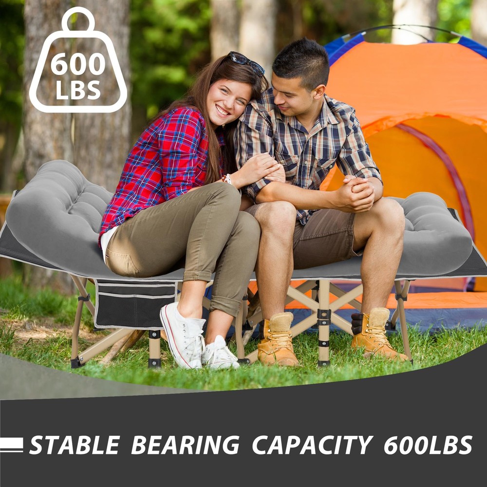 Portable Folding Camping Cot with Comfortable Mattress, 600LBS Capacity