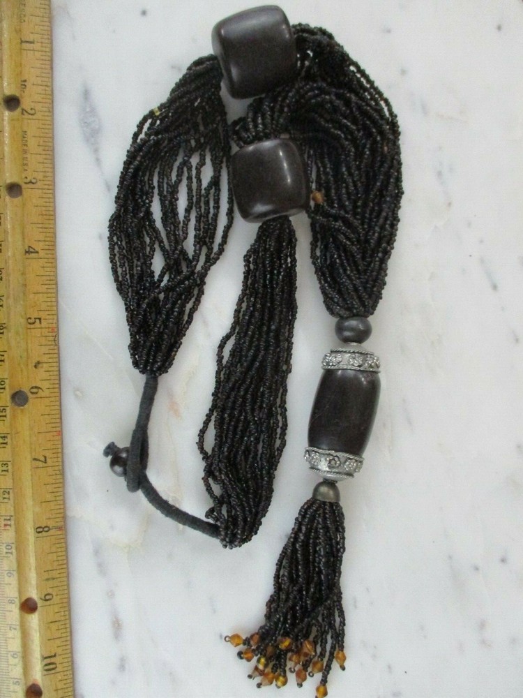 Multi strand necklace bohemian black seed beads hippy statement