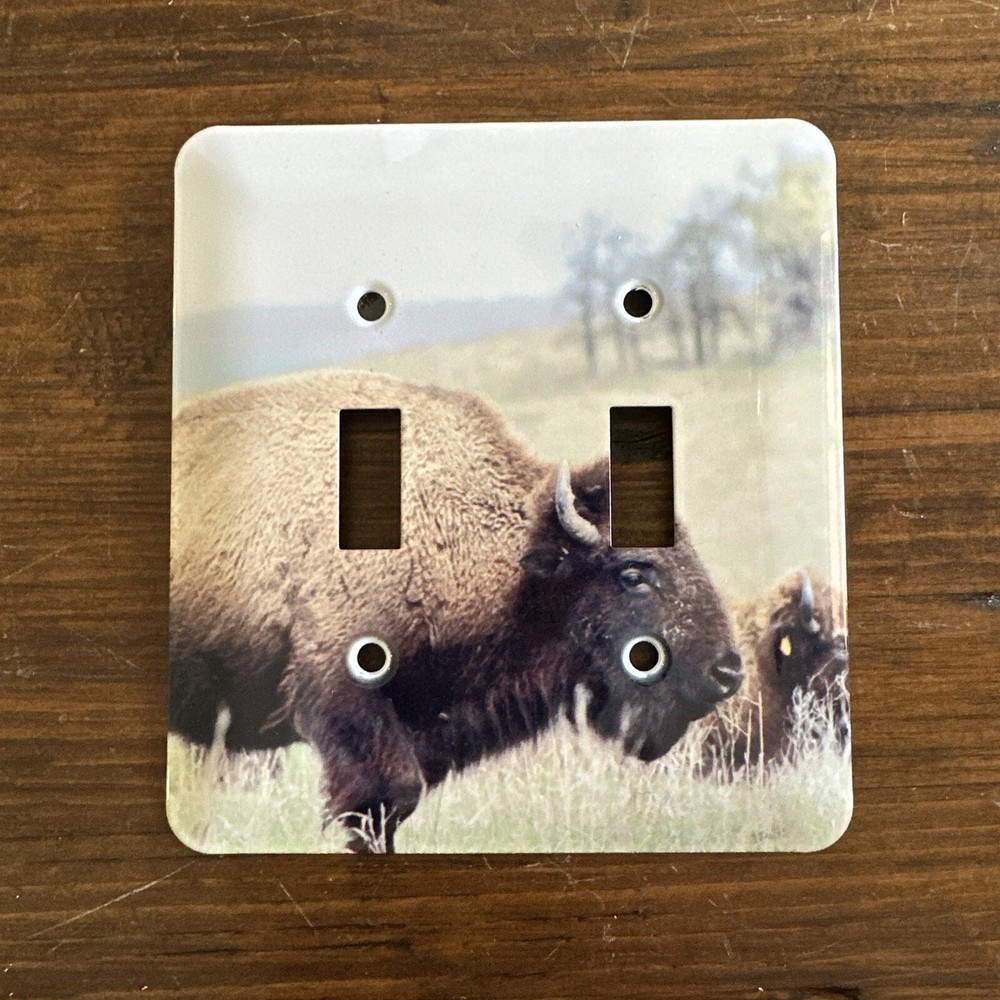 New! Buffalos Green And Brown Double Light Switch Metal