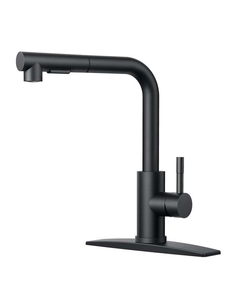 Black Kitchen Faucet with Pull Down Sprayer, Stainless Steel Single Handle Pu...