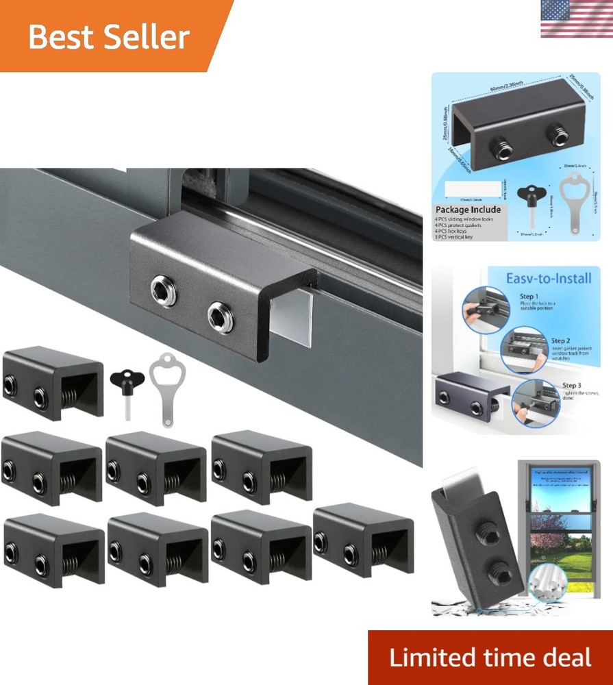 Adjustable Aluminum Sliding Window Locks - 8 Sets with Keys for Easy Security