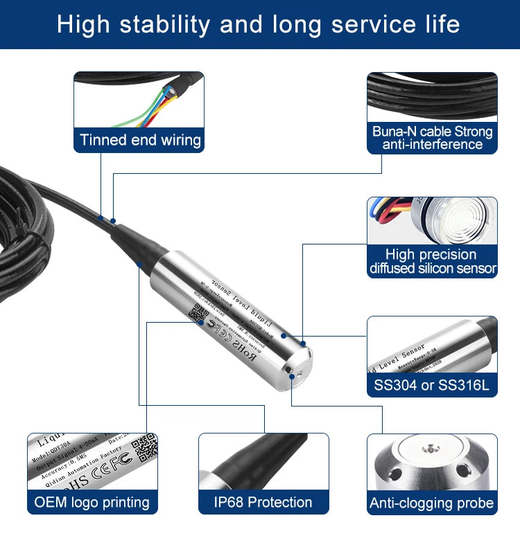 Water Level Transmitter 4-20mA 0-10V Hydrostatic Liquid Level Sensor Transmitter