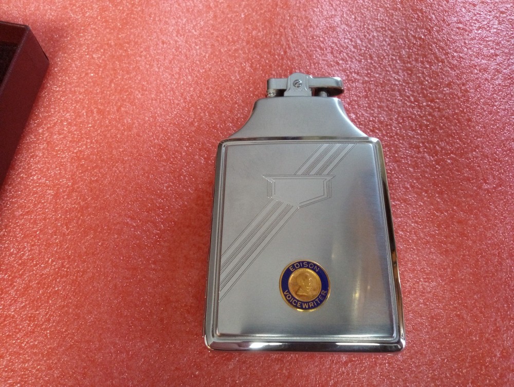 Ronson Cigarette Case/Lighter With Original Papers+Box+Cloth Edison Voicewriter