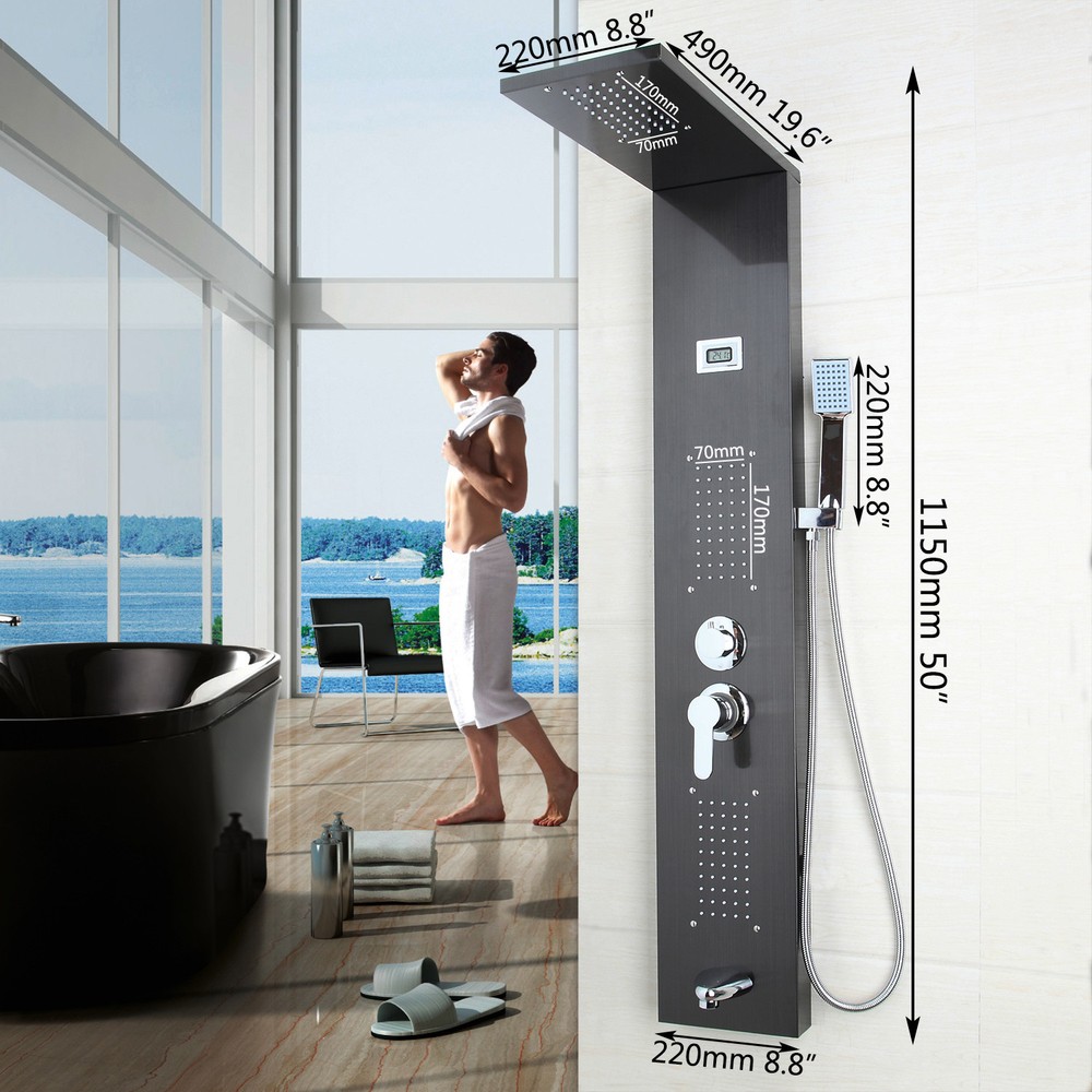 Waterfall Rain Shower Column Massage Jets Sprayer Shower Panel Hand Shower