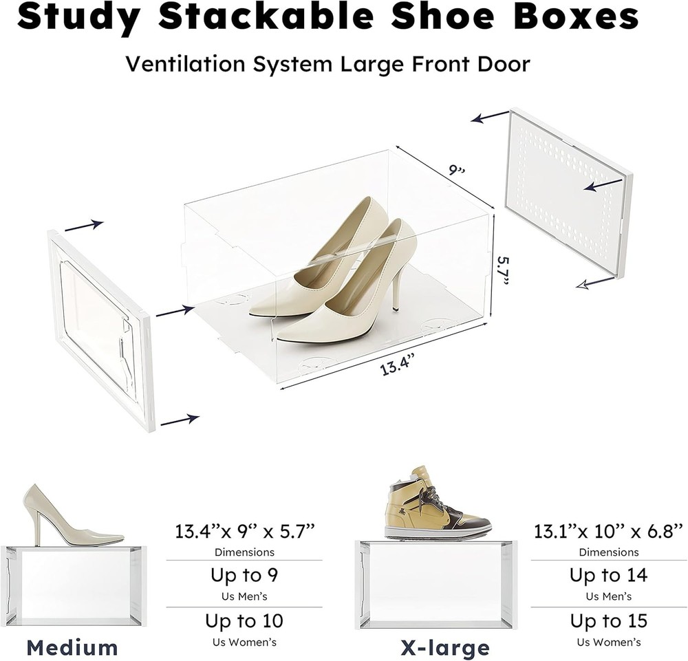 12 Pack X-Large Shoe Storage Box Clear Plastic Stackable #127K
