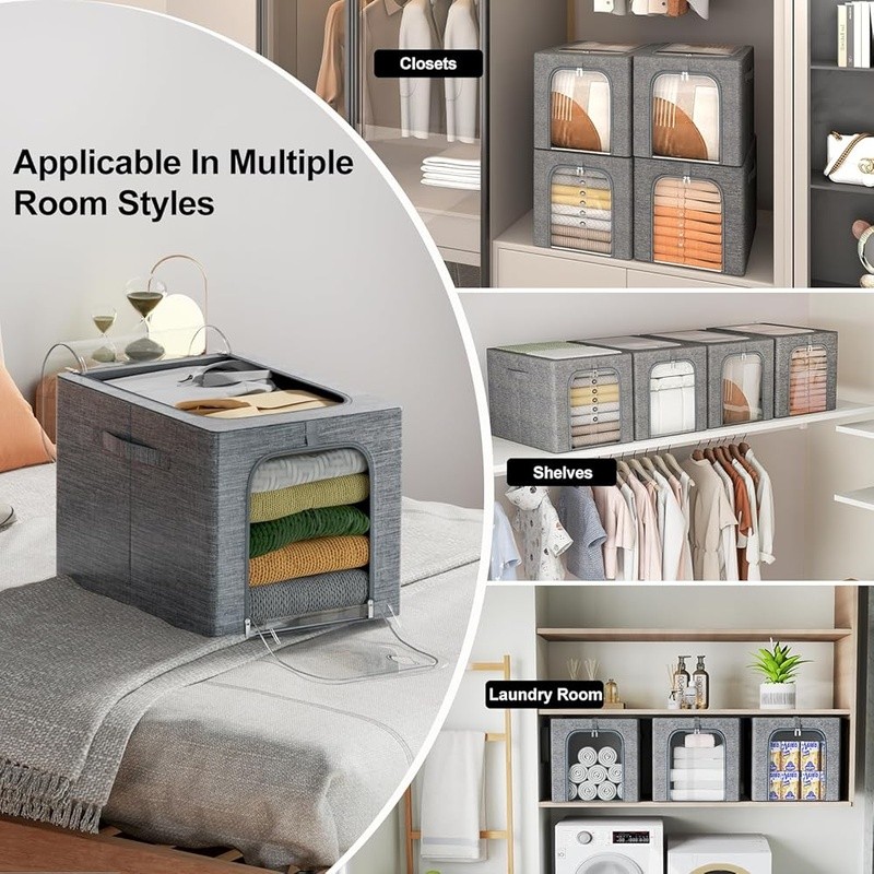 Collapsible Storage Bin W/ Clear Window Stackable Dustproof Folding Organizer US