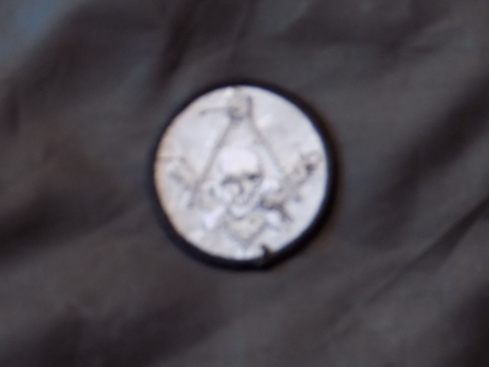 Skull Square Compass Black White Patch Round Iron Sew Freemason Fraternity NEW!