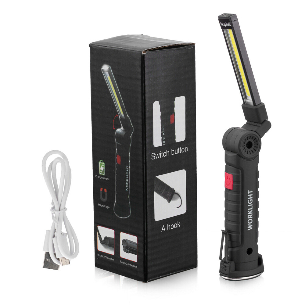2 Super Bright USB Rechargeable COB LED Work Light Flashlight Folding Torch Lamp