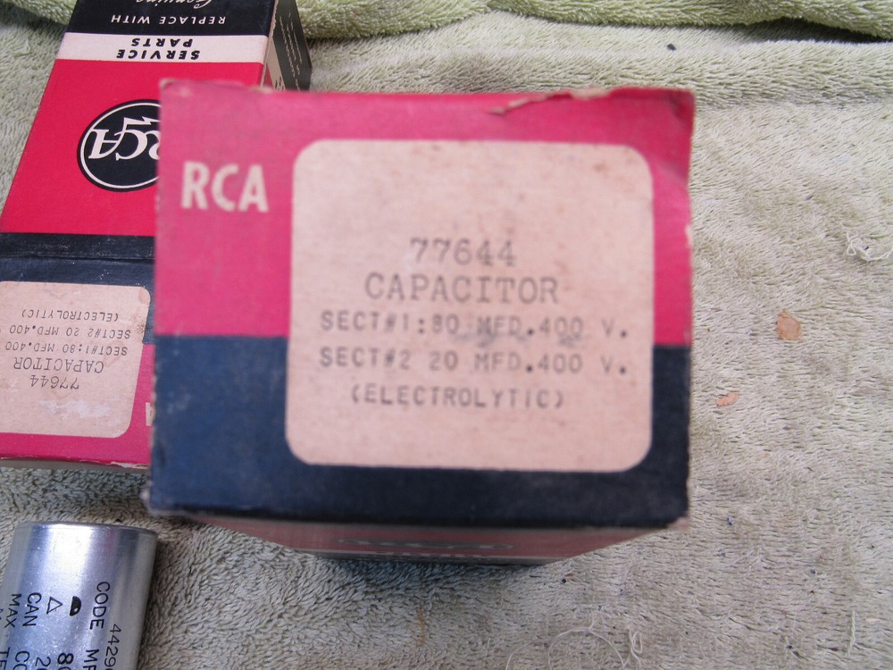 (2) NOS RCA Electrolytic Can Capacitor 400V 20 + 80 MFD 77644