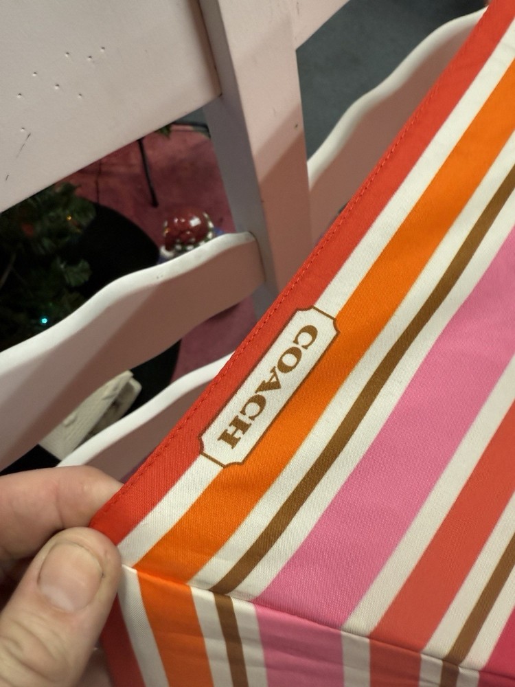 COACH Pink Multicolor Stripe PEYTON Automatic Retractable Umbrella