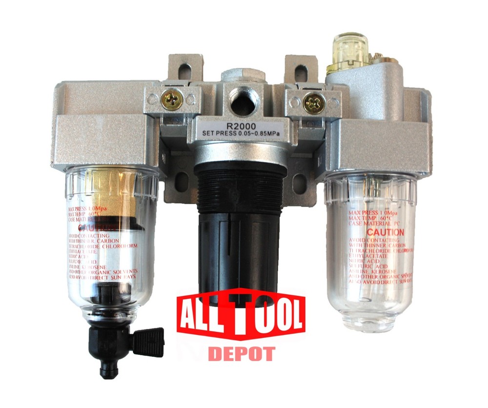 1/4" COMBO AIR LINE PARTICULATE FILTER MOISTURE TRAP LUBRICATOR REGULATOR