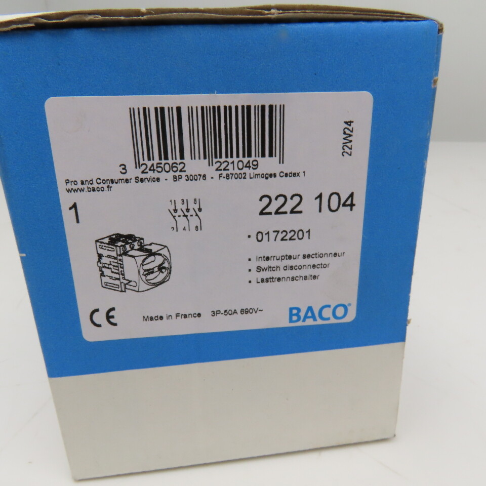 Baco 172201 3 Pole Circuit Breaker Disconnect 50A W/ Panel Operator Accessory