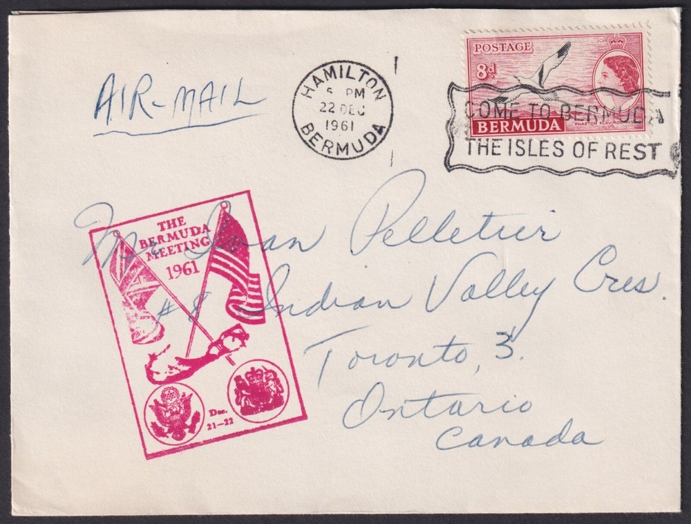 BERMUDA: (18949) 8D RATE TO TORONTO, CANADA/CANCEL/COVER 1961